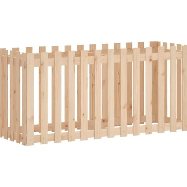 Online Upphöjd odlingslåda i massiv furu med staket-design | Storlek: 150x50x70 cm Planteringsbänkar