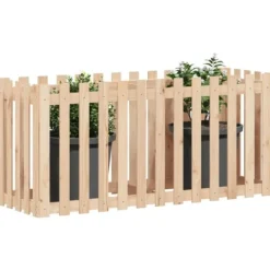 Online Upphöjd odlingslåda i massiv furu med staket-design | Storlek: 150x50x70 cm Planteringsbänkar