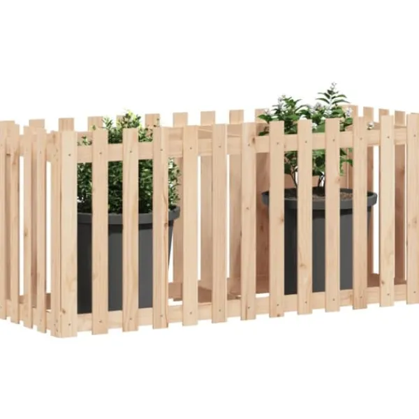 Online Upphöjd odlingslåda i massiv furu med staket-design | Storlek: 150x50x70 cm Planteringsbänkar