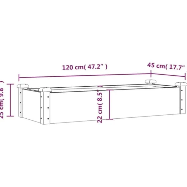 Clearance Upphöjd odlingslåda i massivt granträ med foder | Storlek: 120x45x25 cm | Färg: Brun Planteringsbänkar