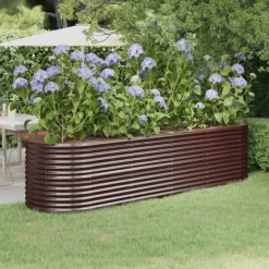 Clearance Upphöjd odlingslåda i pulverlackerat stål | Färg: Brun | Storlek: 296x80x68 cm Planteringsbänkar