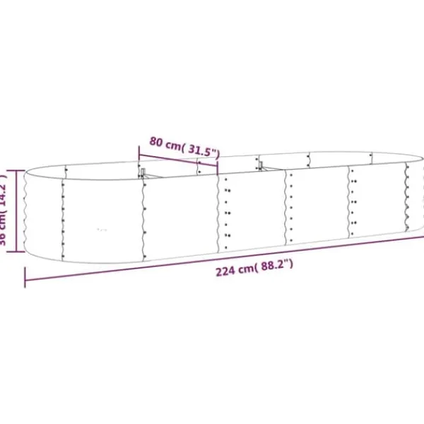 Upphöjd odlingslåda i pulverlackerat stål - Trädgårdsanvändning | Färg: Antracit | Storlek: 224x80x36 cm