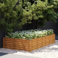 Outlet Upphöjd odlingslåda i rosttrögt stål - Hållbar och dekorativ | Storlek: 195x100x36 cm | Färg: Brunt Planteringsbänkar