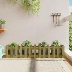 Upphöjd odlingslåda med staket-design i impregnerad furu | Storlek: 150x30x30 cm | Färg: Natur