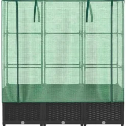 Upphöjd odlingslåda med växthusöverdrag i rottinglook | Storlek: 120x40x138 cm
