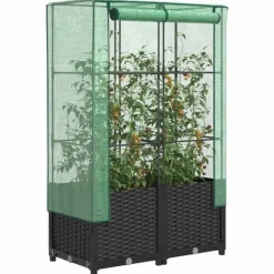 Best Upphöjd odlingslåda med växthusöverdrag i rottinglook | Storlek: 80x40x138 cm Växthus