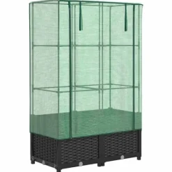 Best Upphöjd odlingslåda med växthusöverdrag i rottinglook | Storlek: 80x40x138 cm Växthus