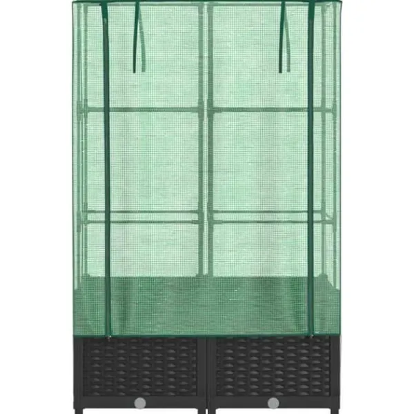 Best Upphöjd odlingslåda med växthusöverdrag i rottinglook | Storlek: 80x40x138 cm Växthus