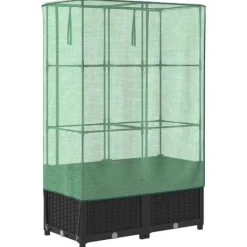 Best Upphöjd odlingslåda med växthusöverdrag i rottinglook | Storlek: 80x40x138 cm Växthus