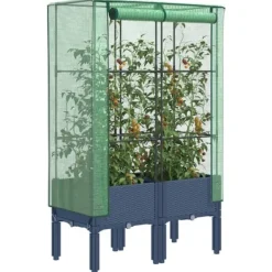 Discount Upphöjd odlingslåda med växthusöverdrag i rottinglook | Storlek: 80x40x140 cm Växthus
