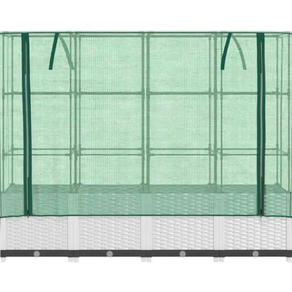 Upphöjd odlingslåda med växthusöverdrag i rottinglook | Storlek: 160x40x138 cm