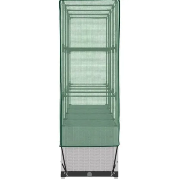 Upphöjd odlingslåda med växthusöverdrag i rottinglook | Storlek: 160x40x138 cm