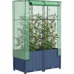 Upphöjd odlingslåda med växthusöverdrag i rottinglook | Storlek: 80x40x138 cm