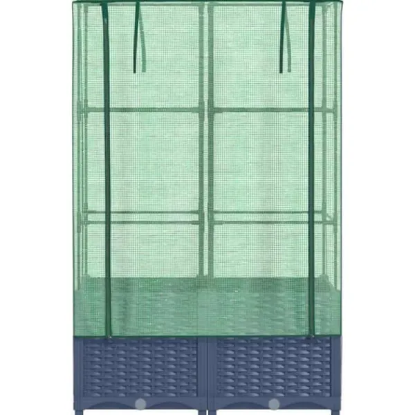 Upphöjd odlingslåda med växthusöverdrag i rottinglook | Storlek: 80x40x138 cm