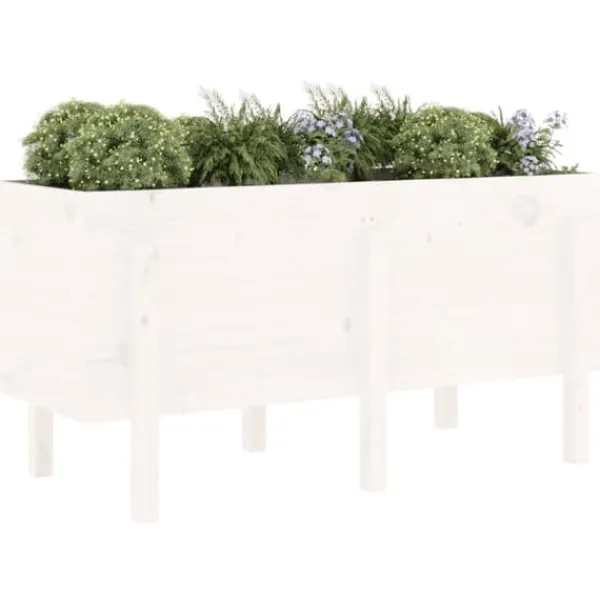Upphöjd odlingslåda på ben - Massiv furu | Storlek: 121x50x57 cm | Färg: Vit