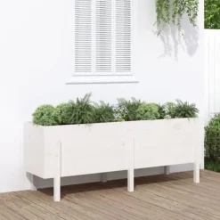 Upphöjd odlingslåda på ben i massiv furu | Storlek: 160x50x57 cm | Färg: Vit