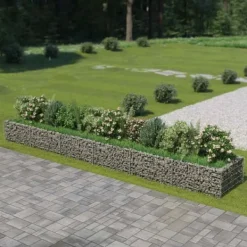 Upphöjd planteringsgabion av galvaniserat stål - Trädgårdsgabion | Storlek: 540x90x50 cm | Färg: Silver