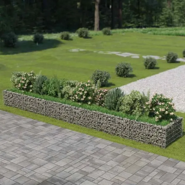 Upphöjd planteringsgabion av galvaniserat stål - Trädgårdsgabion | Storlek: 540x90x50 cm | Färg: Silver