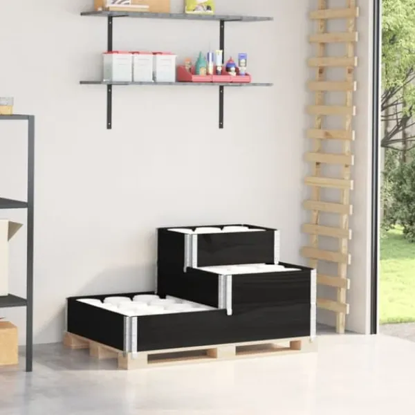 New Upphöjd rabatt med 3 nivåer i massiv furu | Färg: Svart | Storlek: 120x80 cm Planteringsbänkar