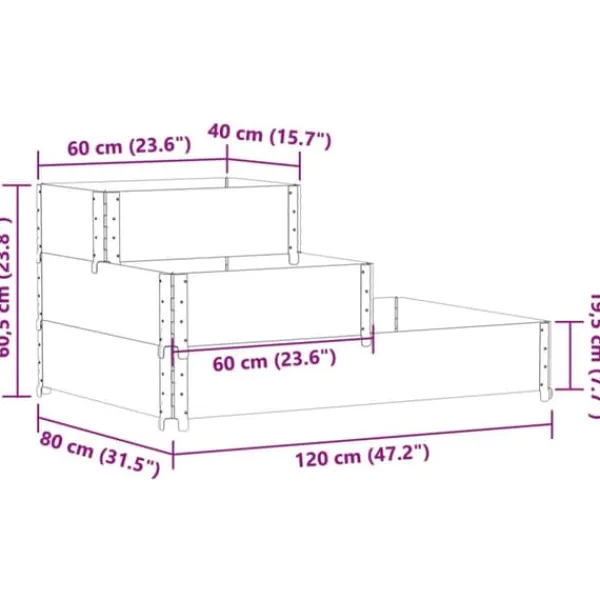 New Upphöjd rabatt med 3 nivåer i massiv furu | Färg: Svart | Storlek: 120x80 cm Planteringsbänkar
