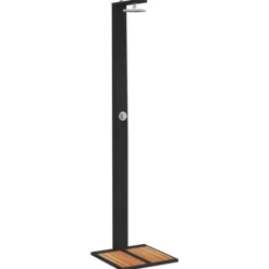 Outlet Utedusch i konstrotting med akaciaträ | Färg: Svart | Storlek: 50x55x224 cm Spa & Utomhusbad