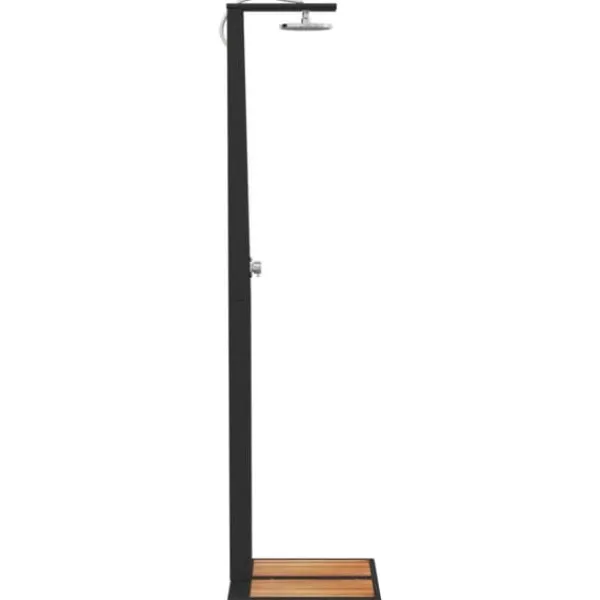 Outlet Utedusch i konstrotting med akaciaträ | Färg: Svart | Storlek: 50x55x224 cm Spa & Utomhusbad