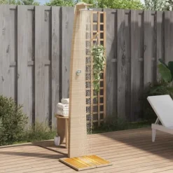 Online Utedusch i konstrotting med akaciaträ - Trendig trädgårdsdusch | Färg: Beige | Storlek: 55x60x224 cm Spa & Utomhusbad