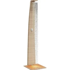 Online Utedusch i konstrotting med akaciaträ - Trendig trädgårdsdusch | Färg: Beige | Storlek: 55x60x224 cm Spa & Utomhusbad