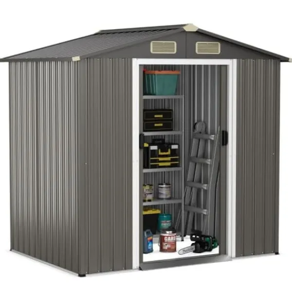Hot Uteförråd, 196x142x186 cm, Ljusgrå Skjul, Garage & Carports