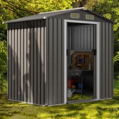 Hot Uteförråd, 196x142x186 cm, Ljusgrå Skjul, Garage & Carports