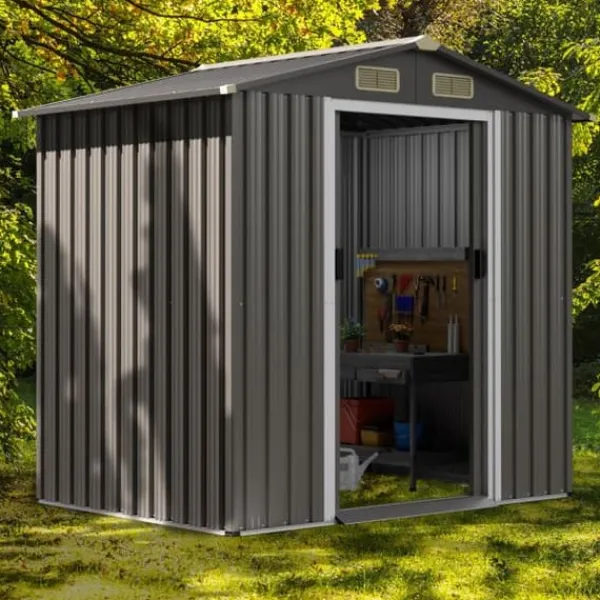 Hot Uteförråd, 196x142x186 cm, Ljusgrå Skjul, Garage & Carports