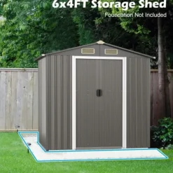 Hot Uteförråd, 196x142x186 cm, Ljusgrå Skjul, Garage & Carports