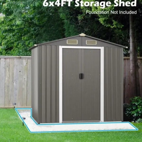 Hot Uteförråd, 196x142x186 cm, Ljusgrå Skjul, Garage & Carports