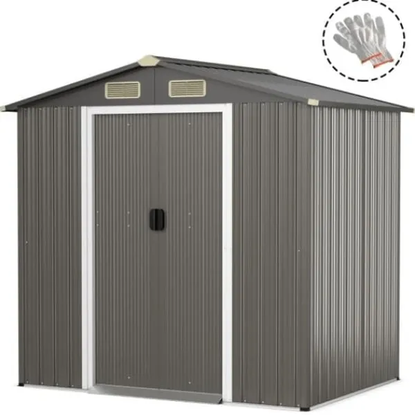 Hot Uteförråd, 196x142x186 cm, Ljusgrå Skjul, Garage & Carports