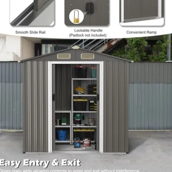 Hot Uteförråd, 196x142x186 cm, Ljusgrå Skjul, Garage & Carports