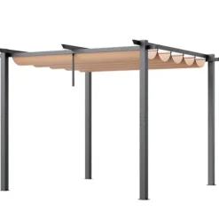New Utfällbar pergola 10'x10' med solskyddstak i aluminium, beige, hållbar, enkel installation, perfekt för trädgård och uteplats Valvbågar, Spaljéer, Bersåer & Pergolor