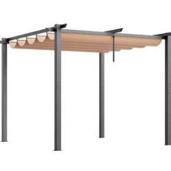 New Utfällbar pergola 10'x10' med solskyddstak i aluminium, beige, hållbar, enkel installation, perfekt för trädgård och uteplats Valvbågar, Spaljéer, Bersåer & Pergolor