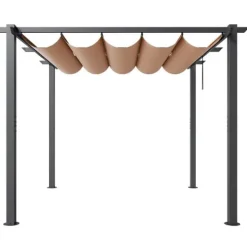 New Utfällbar pergola 10'x10' med solskyddstak i aluminium, beige, hållbar, enkel installation, perfekt för trädgård och uteplats Valvbågar, Spaljéer, Bersåer & Pergolor