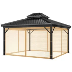 New Utomhus Gazebo Myggnät, Dragkedjestängning, Hållbar Polyester, Enkel Installation,Endast brunt nät, L360xB360xH230CM Tält & Lusthus