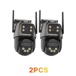 Clearance Utomhus IP-kamera, Dubbelobjektiv, Färg Nattseende,EU-kontakt, 2PCS Ingen kort Säkerhetsmonitorer & Videokameror