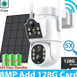 Sale Utomhus säkerhetskamera, 8MP dubbellins, nattseende,8MP Vit 128G Kort Säkerhetsmonitorer & Videokameror