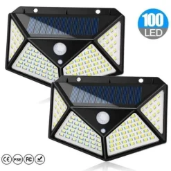 Outlet Utomhus vattentät solcellslampa 100 LED med rörelsedetektor - Svart - Solenergi - LED - Trädgård Trädgårdsprydnader