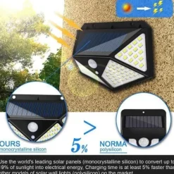 Outlet Utomhus vattentät solcellslampa 100 LED med rörelsedetektor - Svart - Solenergi - LED - Trädgård Trädgårdsprydnader