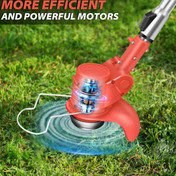 21V Elektrisk Sladdlös Grästrimmer, Kraftfull Motor, Justerbar Längd,två batterier, Röd