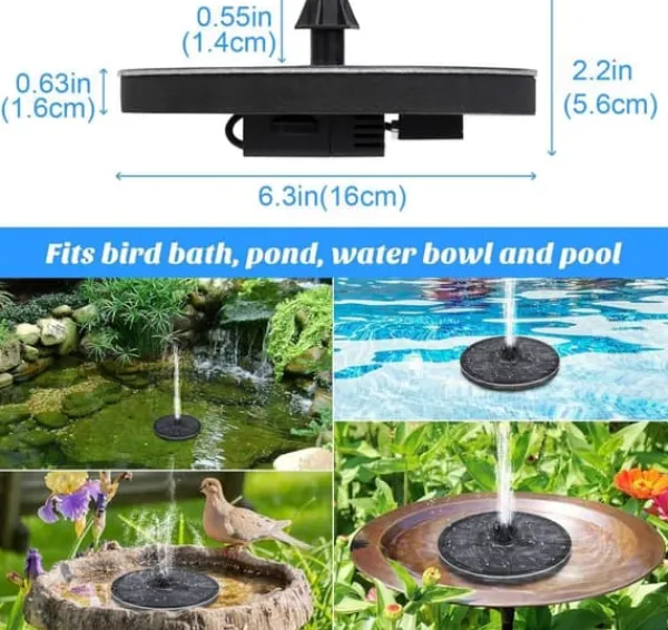 Hot Vattenfontän solcellsdriven 16 cm solcellsfontän vatten fontän utomhus Svart Fontäner & Dammar