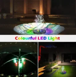Vattenfontän solcellsdriven 18 cm med färgglad LED-belysning