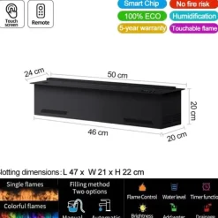 Sale Vattenånga Kamin, 3D Färgad Låga, Luftrening Funktion,500mm 19.68in, Färgglad flamfärg Öppna Spisar