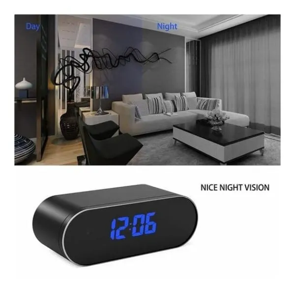 Sale Väckarklocka med full HD 1080P spionkamera Wifi nattsyn svart Säkerhetsmonitorer & Videokameror