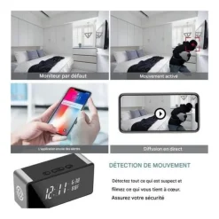Väckarklocka Spionkamera Full HD 4K WiFi Nattvision Temperatur