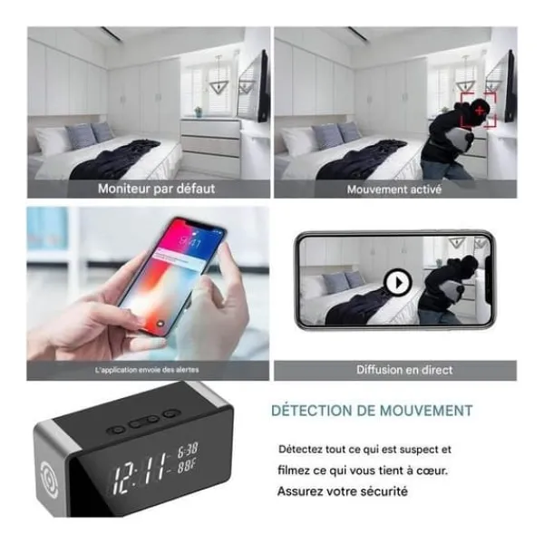 Väckarklocka Spionkamera Full HD 4K WiFi Nattvision Temperatur